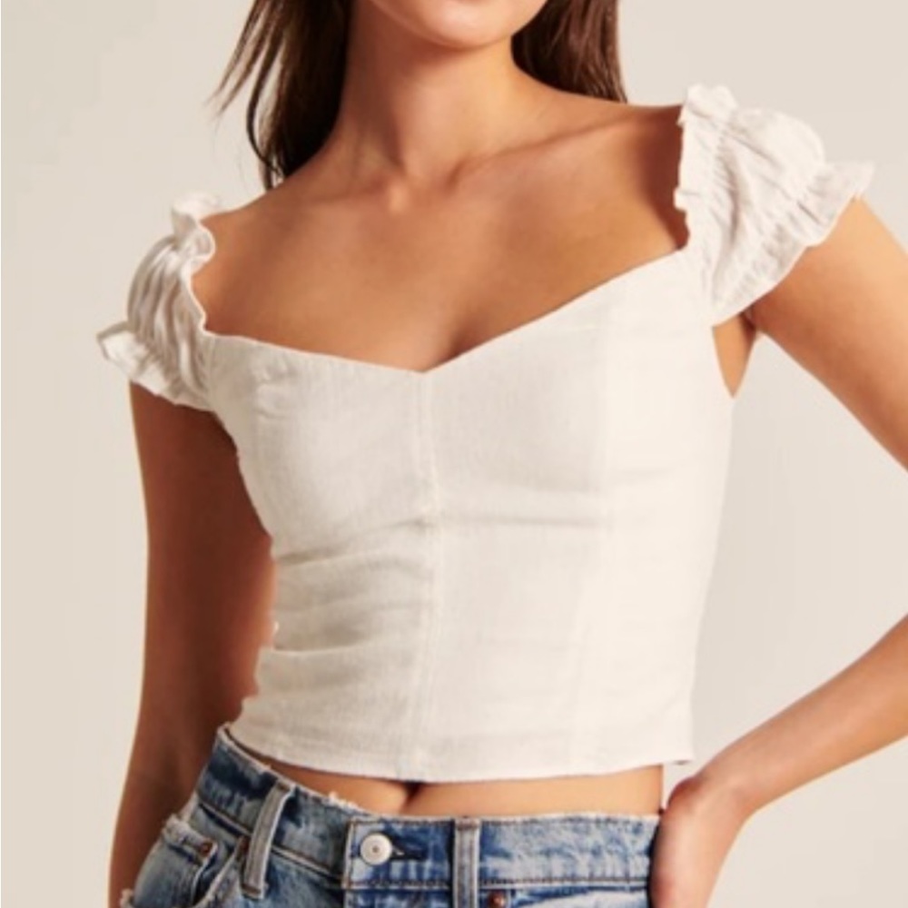 Abercrombie white off the shoulder ruffle sleeve top